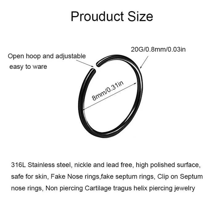 2/3/5Pcs 20G Thin Fake Septum Nose Ring, Septum Nose Rings Hoops Labret Lip Ring Fake Cartilage Tragus Helix Earrings Hoops