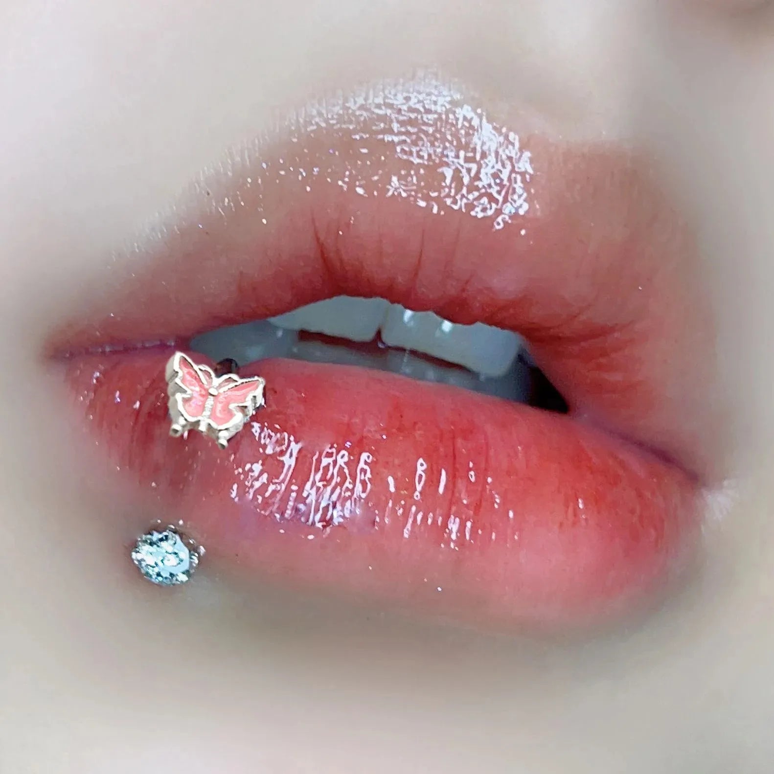 1pc Crystal Butterfly Labret Piercing Lip Ring C Shape Stainless Steel Ins Sweet Cool Y2K Girl Piercing Cartilage Body Jewelry