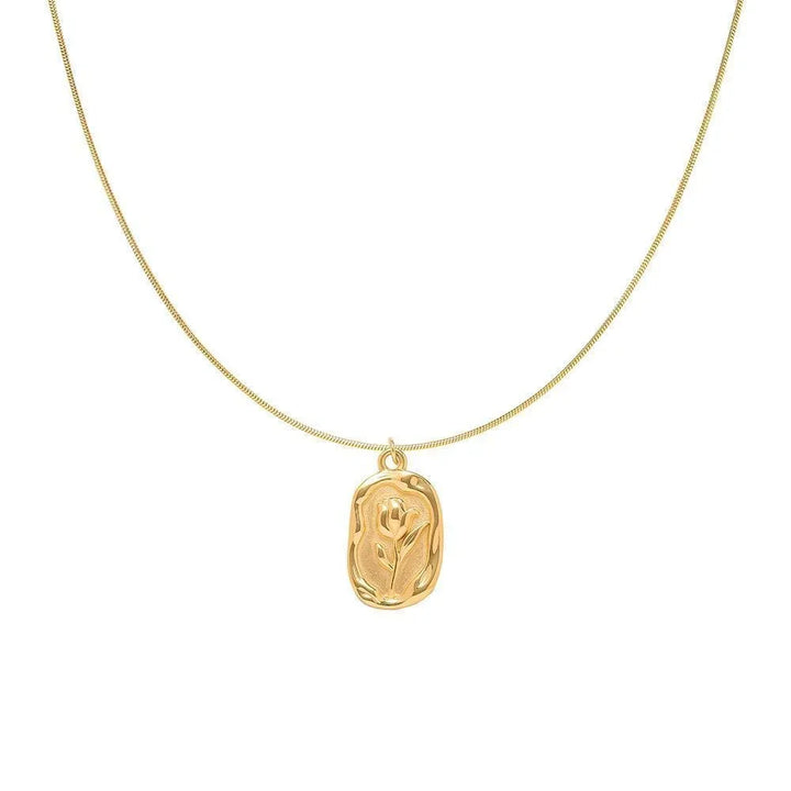 2023 Vintage Fashion Simple Geometric Rose Pendant Necklace For Women Female Boho Gold-plate Snake Chain Choker Jewelry Gift