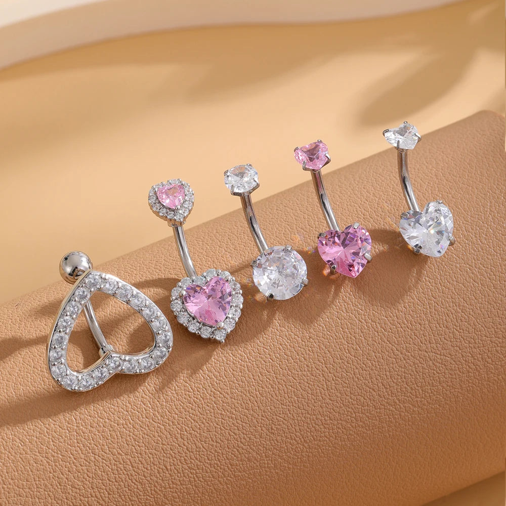3-5pcs/Lot Belly Button Ring Sets Heart Butterfly Flower Dangled Belly Piercing Nombril 14G Curved Navel Rings Jewelry for Women