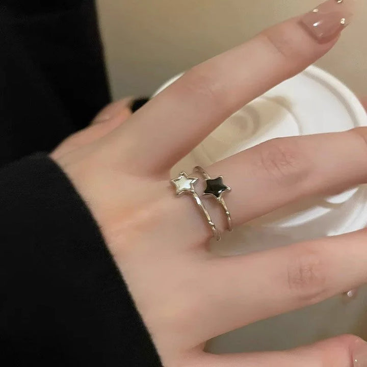 Kpop Fashion Star Zircon Crystal Rings for Women Girls Double Layer Ring Aesthetic Jewelry y2k Accessories 2024 New Trend