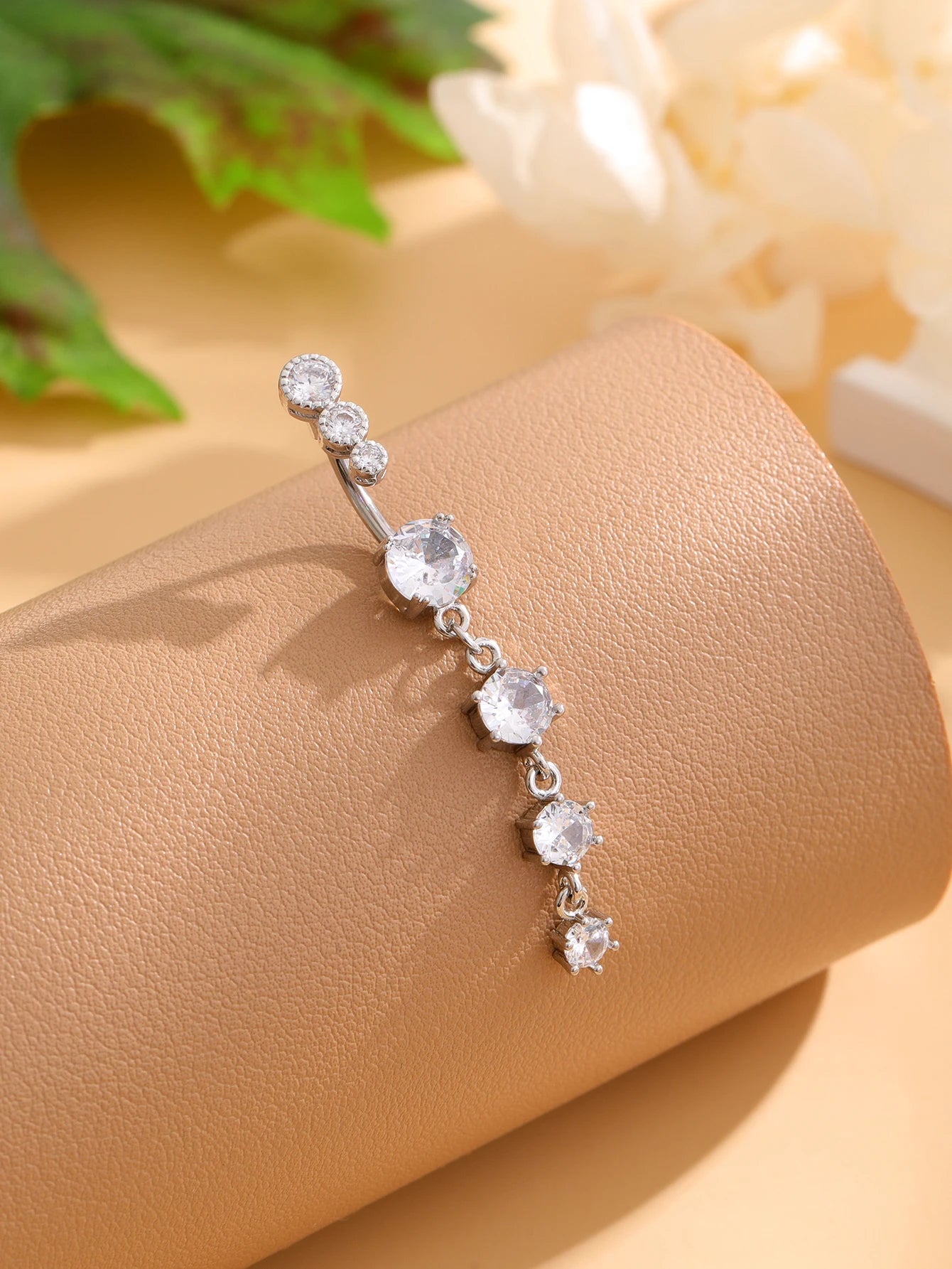 Gold Color Stainless Steel Belly Button Ring Long Dangled Flower CZ Crystal Navel Belly Piercing Rings for Women Sexy Jewelry