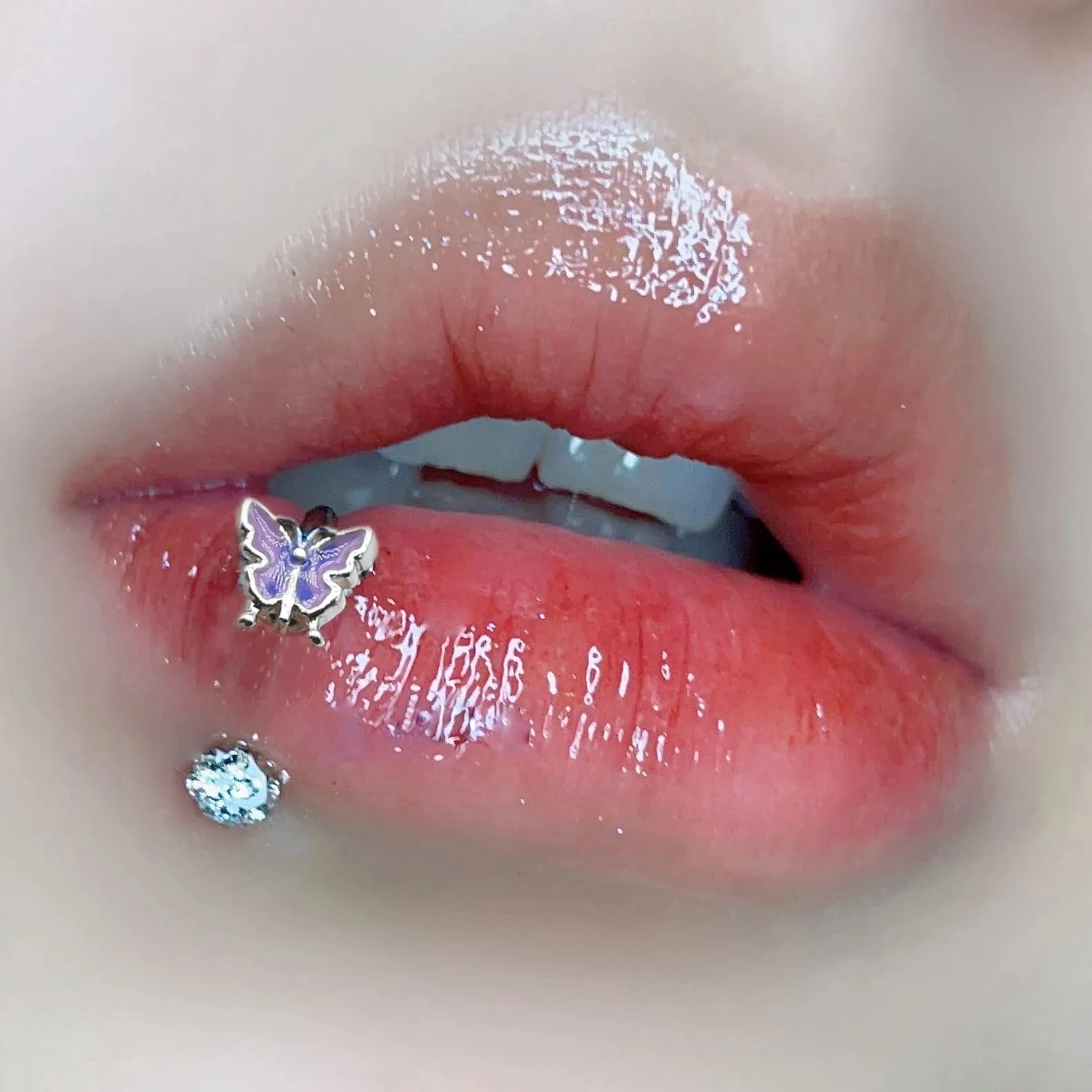 1pc Crystal Butterfly Labret Piercing Lip Ring C Shape Stainless Steel Ins Sweet Cool Y2K Girl Piercing Cartilage Body Jewelry