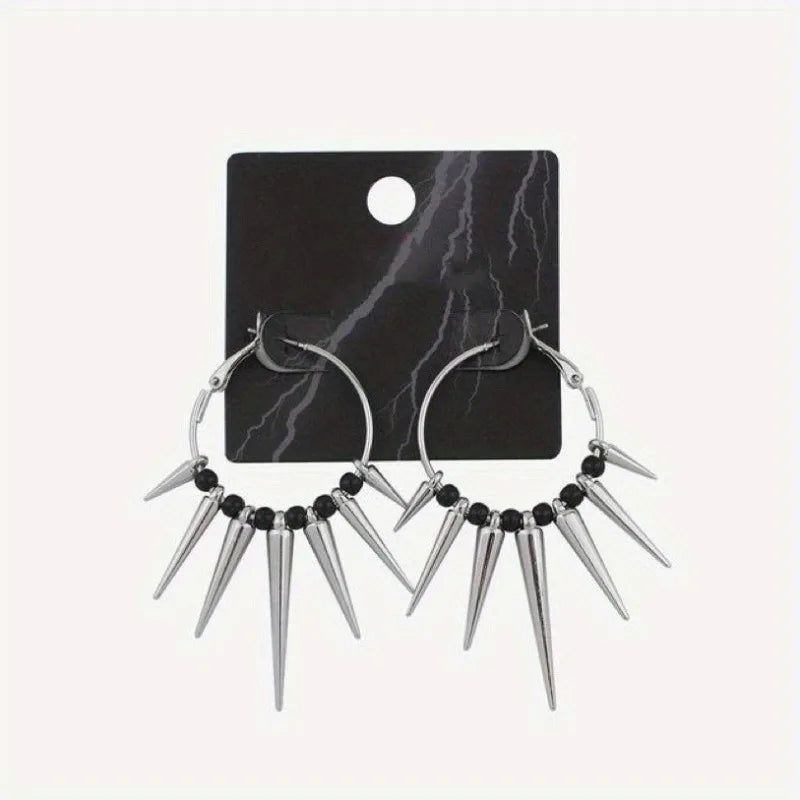 1 Pair Punk Minimalist Dark Gothic Style, Multiple Tapered Spikes Dangle Earrings for Outdoor Street Hip Hop Party