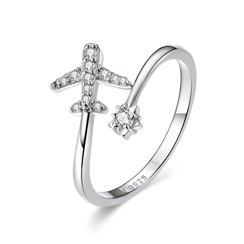 WOSTU Adjustable Rings Real 925 Sterling Silver Stackable Engagement Zircon Open Size Rings For Women Female Original Jewelry