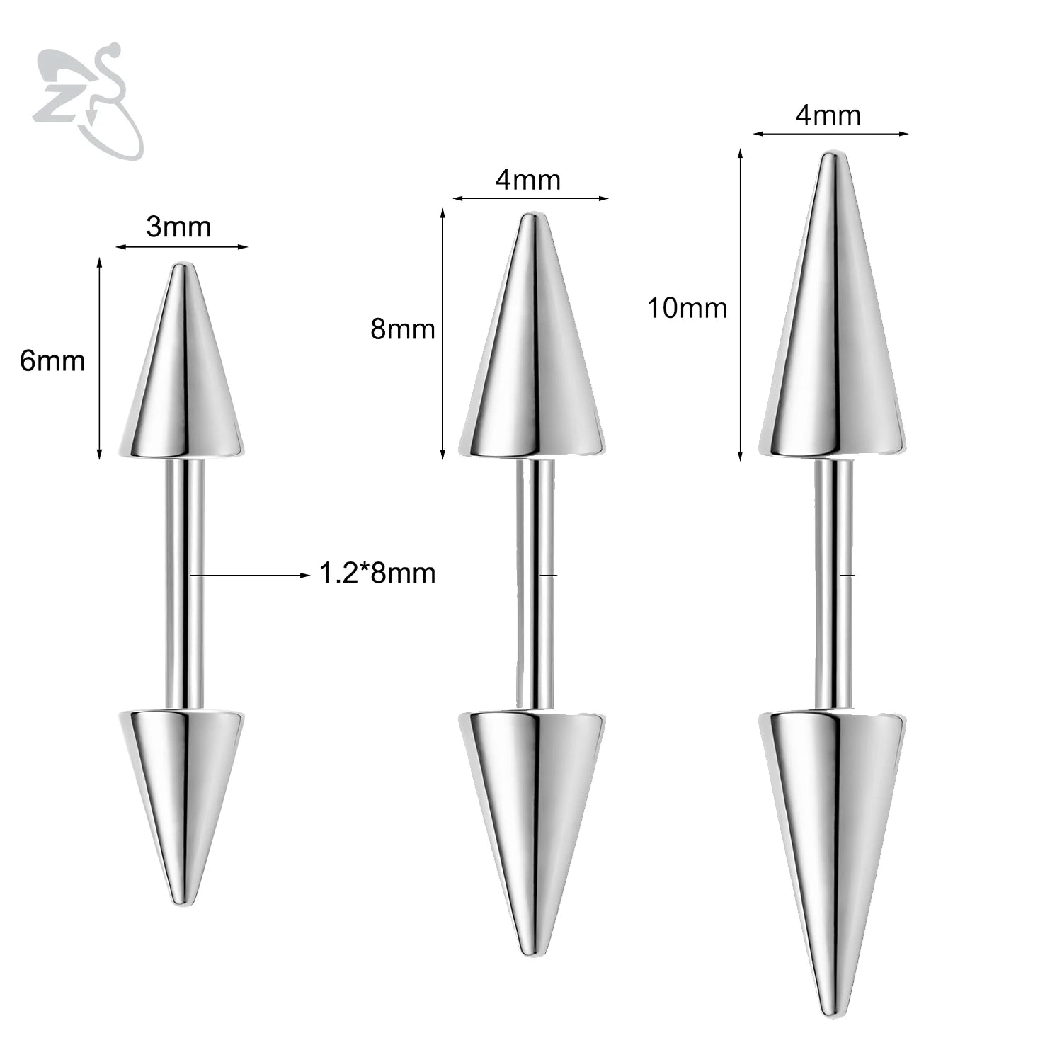 ZS 1PC 16G Long Spike Bridge Piercing Stainless Steel Eyebrow Ring Curved Barbell Cartilage Earring Punk Cone Labret Piercing