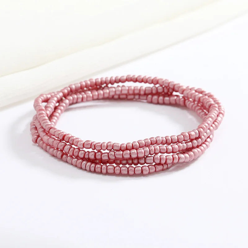 Women New Simple Fashion Hand Beaded Chain Glass Beaded Body Chain All-match Color Elastic Waist Chain BD7052