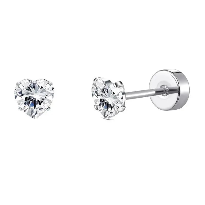 2PCS/Set Stainless Steel Heart Moon Earbone Stud Screw Ball Stud Earrings for Women Fashion Ear Tragus Cartilage Body Piercing