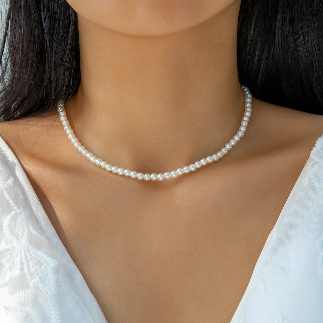 Tocona Vintage Silver Round Bead Choker Necklace for Women Fashion Two-layer Geometric Alloy Clavicle Chain Party Jewelry 26081