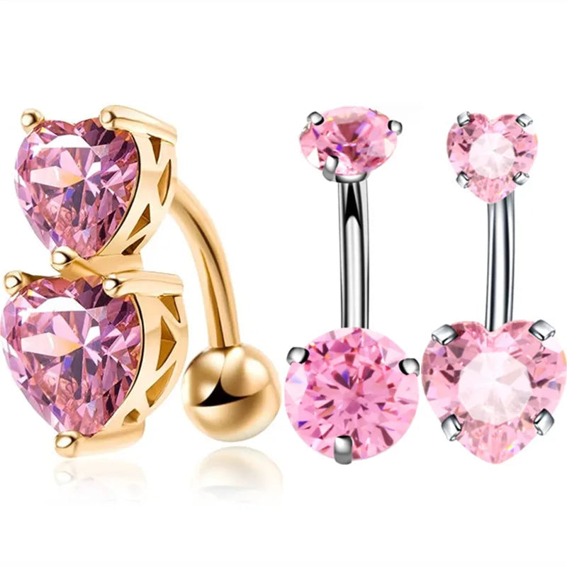 3PCS Heart Crystal Belly Button Piercing Jewelry Set Red Cz Navel Piercing Bulk Flower Belly Rings Pack Piercing Ombligo Lote