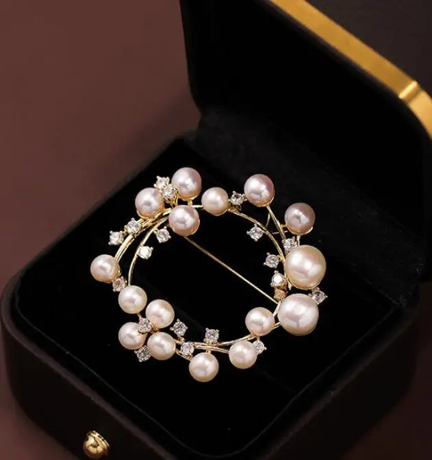 Elegant Pink Peony Brooches For Women Lady Flower Leaf CZ Zircon Pearl Pins Corsage Coat Suit Clothing Jewelry Gifts