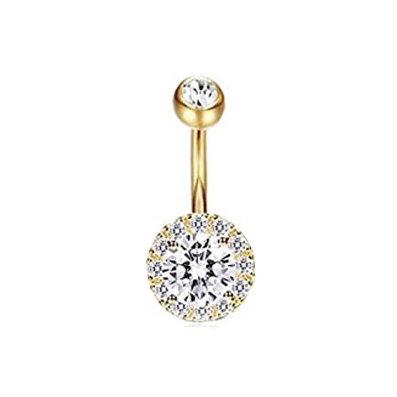 1Pc Gold Color Stainless Steel Belly Ring, Flower Heart Shaped CZ Crystal Navel Belly Button Rings Butterfly Navel Piercings 14G