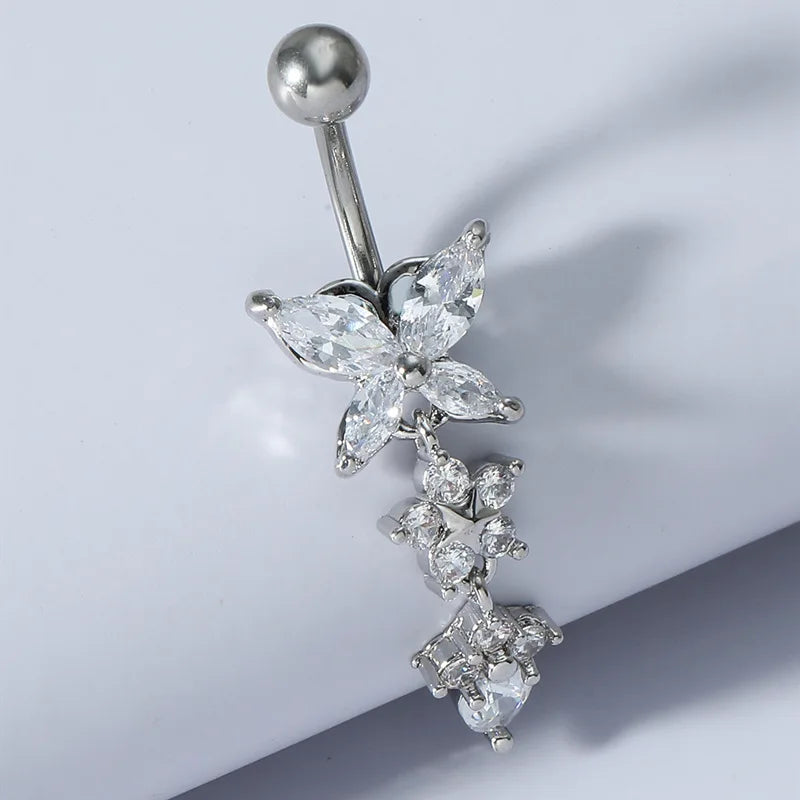 1PCS Stainless Steel CZ Belly Button Piercing Heart Navel Barbell Jewelry Butterfly Belly Button Ring Sexy Navel Ring For Women