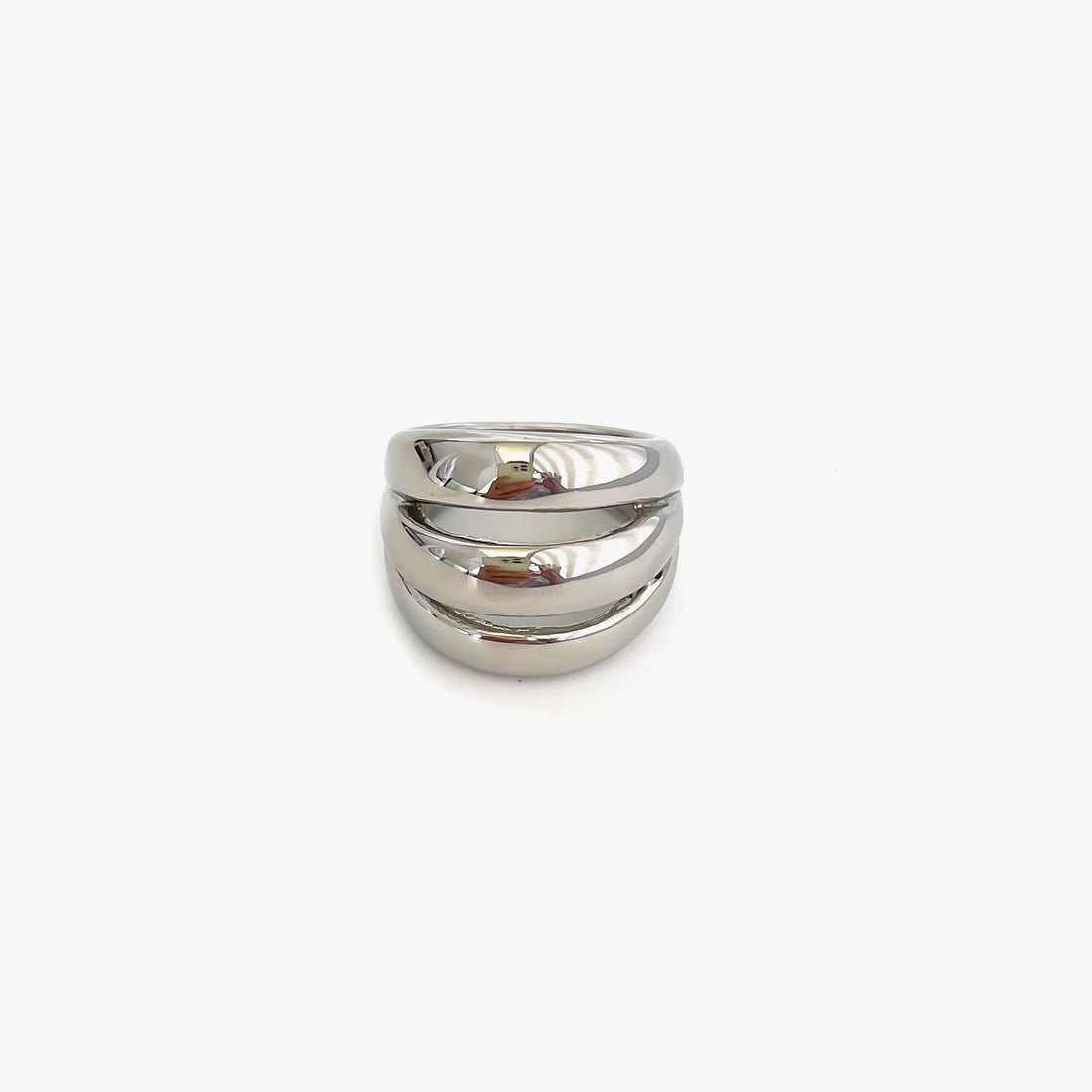 Peri'sbox Stainless Steel 18K Gold Silver Plated 3 Splicing Color Chunky Dome Ring Multi-Layer Hollow Rings for Women Men Unisex
