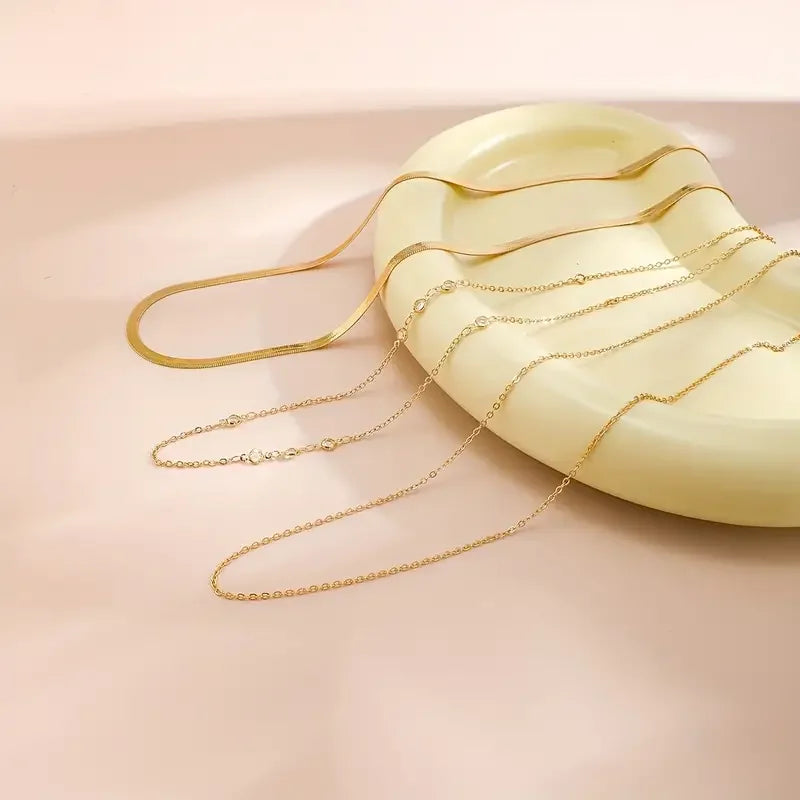 3pcs/set Boho Crystal Chain Belly Waist Chain for Women Simple Punk Gold Color Flat Snake Chain Bikini Body Jewelry Gifts 2024