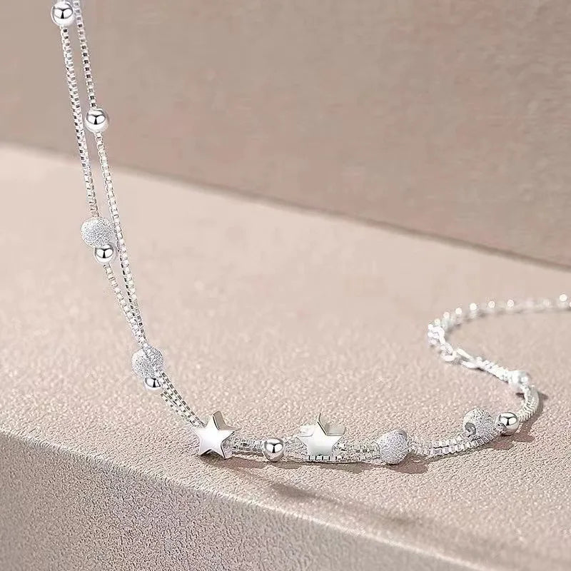 Luxury 925 Sterling Silver Star Beaded Bracelets For Women Original Designer Double Layered Adjustable Bracelet Party Jewelry
