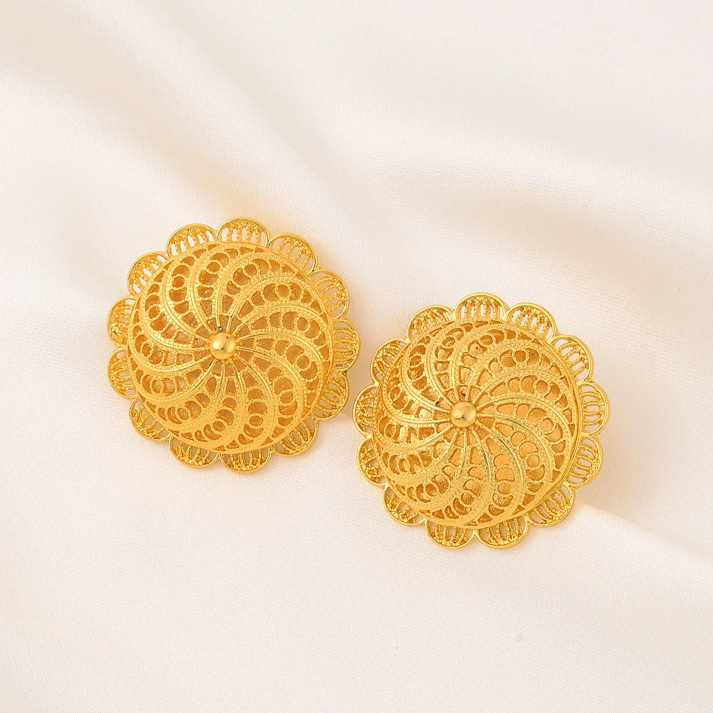 24K Gold Plated Fashion Ethiopian Big Size Earrings/Pendant/Ring Jewelry Sets Gold Plate Africa Bride Wedding Eritrea Set Gift