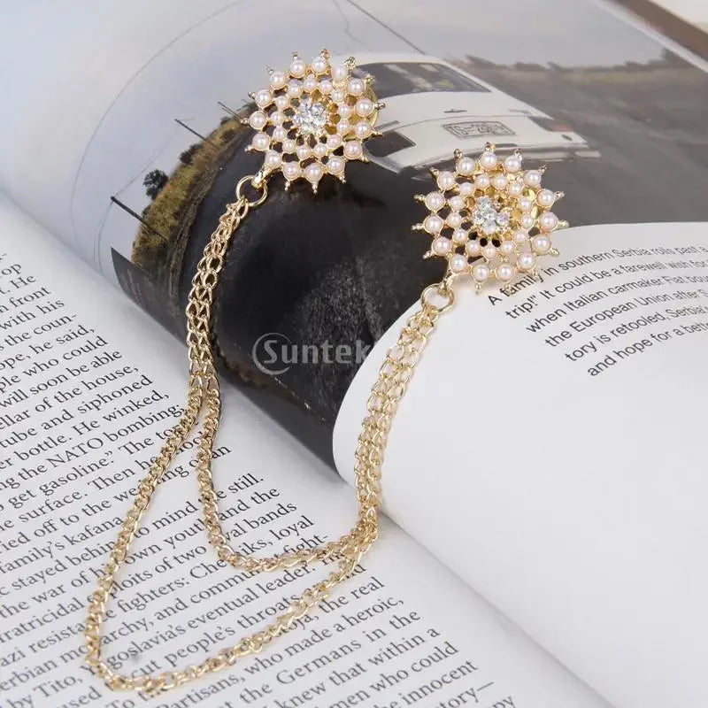 Retro Jewelry Pearl Flower Brooch Ladies Fashion Chain Tassel Personality Shirt Collar Pin Simple Clothing Women Men Accessories