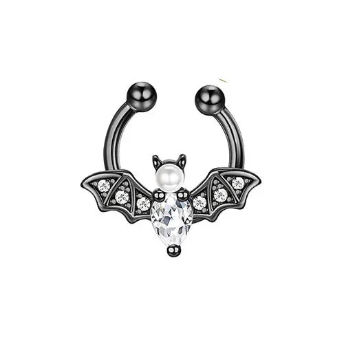 1/4PCS Crystal Bat Fake Nose Ring Septum Jewelry Stainless Steel Non Piercing Cuff Earring Rook Faux Clip on Hoop