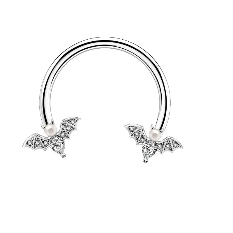 1/4PCS Crystal Bat Fake Nose Ring Septum Jewelry Stainless Steel Non Piercing Cuff Earring Rook Faux Clip on Hoop