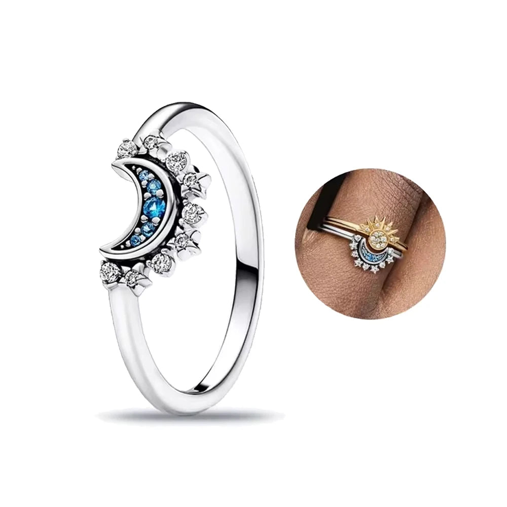 925 Sterling Silver Ring Elegant with For Women Sunflower Sun Combo Ring Band Perfect Gift for Special Occasions