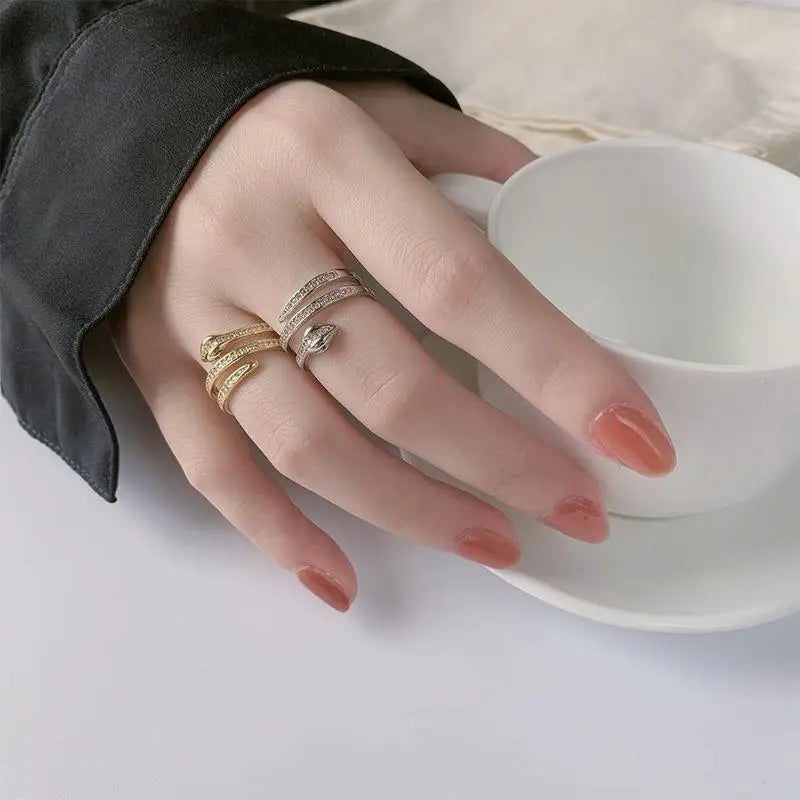Fashion Winding Snake Rings For Women Men Punk Hip Hop Open Adjustable Gold Color Ring Stainless Steel Zircon Aesthetic Jewelry