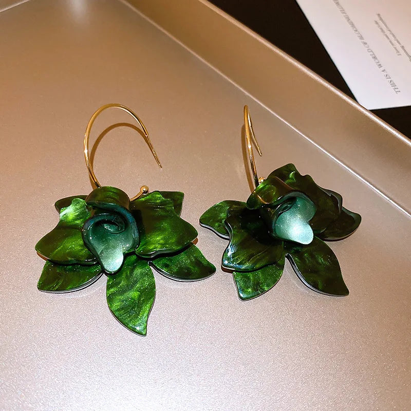 Resin Flower Earrings for Women Retro Design New Drop Earring 2025 New Korean Fashion Floral Female Accessories