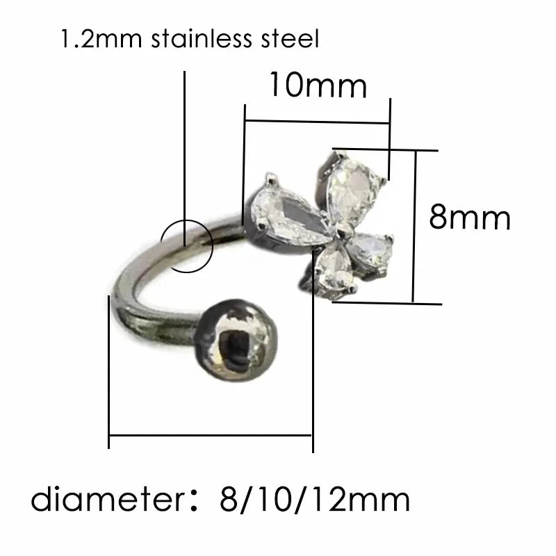 1pc Crystal Butterfly Labret Piercing Lip Ring C Shape Stainless Steel Ins Sweet Cool Y2K Girl Piercing Cartilage Body Jewelry