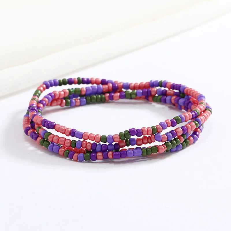 Women New Simple Fashion Hand Beaded Chain Glass Beaded Body Chain All-match Color Elastic Waist Chain BD7052