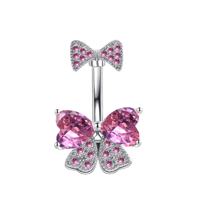 1PCS Stainless Steel CZ Belly Button Piercing Heart Navel Barbell Jewelry Butterfly Belly Button Ring Sexy Navel Ring For Women