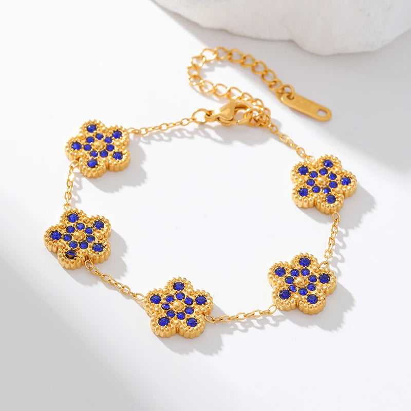 EILIECK New Fashion Stainless Steel White Zircon Clover Necklace Bracelet Earrings Set For Women Trendy Flower Jewelry Set Gift