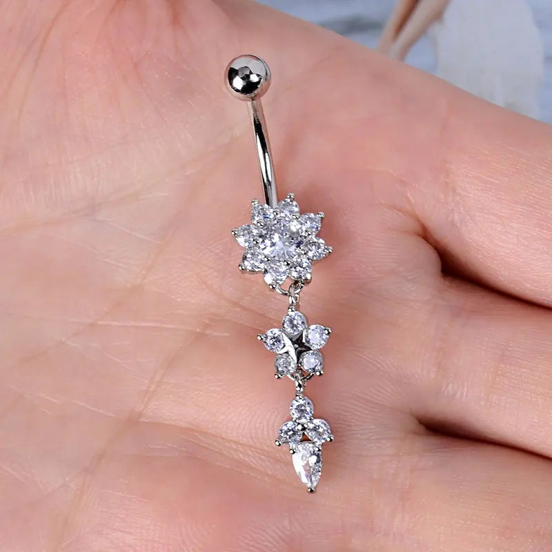 1PC Women Fashion Stainless Steel Piercing Crystal Butterfly Heart Belly Navel Ring Dangle Personality Body Jewelry Accessories