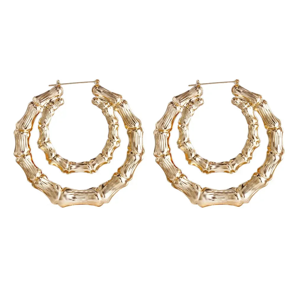 VIVILADY Big Large Bamboo Heart Hoop Earrings Women Gold Silver Color Basketball Wives Statement Brincos Boho Jewelry Party Gift