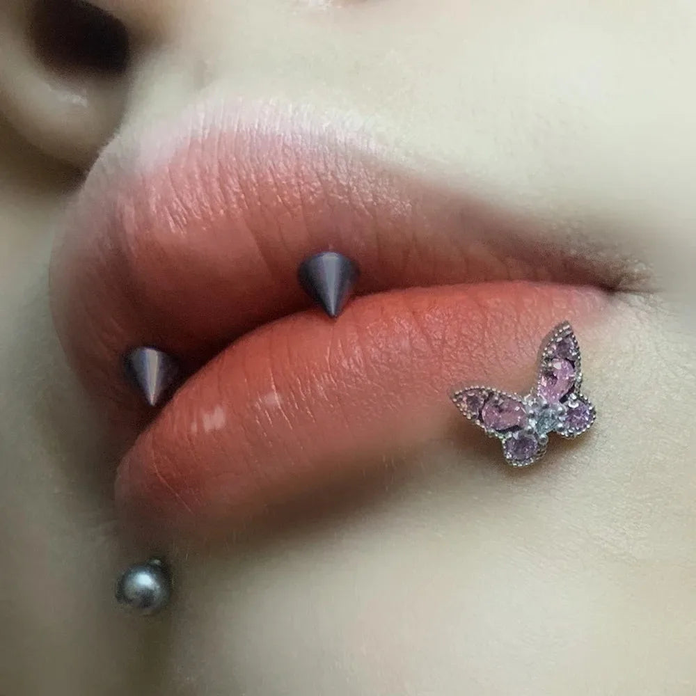 1pc Crystal Butterfly Labret Piercing Lip Ring C Shape Stainless Steel Ins Sweet Cool Y2K Girl Piercing Cartilage Body Jewelry