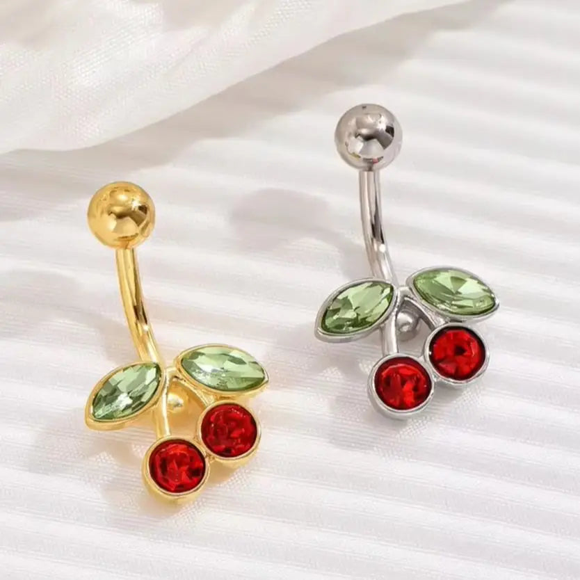 14G Cute Surgical Steel Plated 18K Gold Cherry Belly Button Ring for women Body Belly Piercing Fruit Navel Belly Button Rings