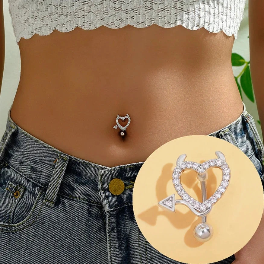 1PCS Stainless Steel CZ Belly Button Piercing Heart Navel Barbell Jewelry Butterfly Belly Button Ring Sexy Navel Ring For Women