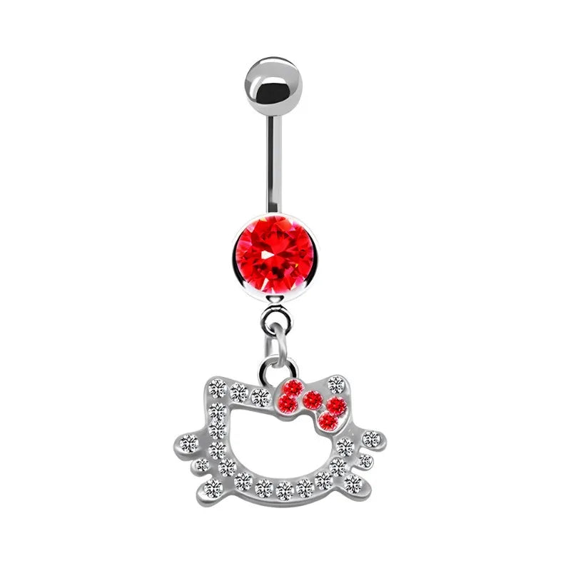 1Pc Belly Button Ring For Women Trendy Pink Butterfly Cute Cat Design Sexy Fashion Navel Rings Stainless Steel Piercing Jewelry