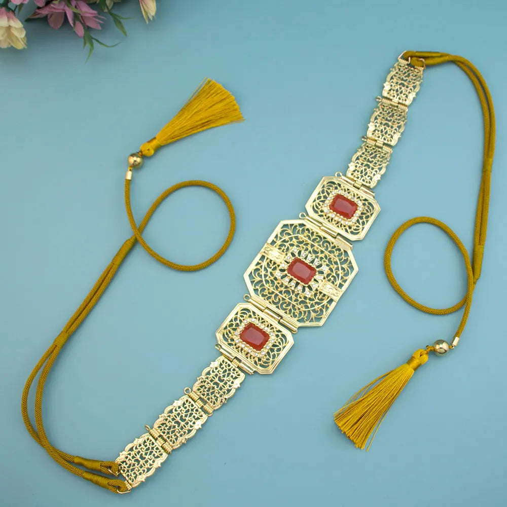Sunspicems Gold Color Morocco Caftan Belt Hand Rope Chain Tassels Arabic Women Wedding Jewelry Bridal Dress Charm Waist Bijoux