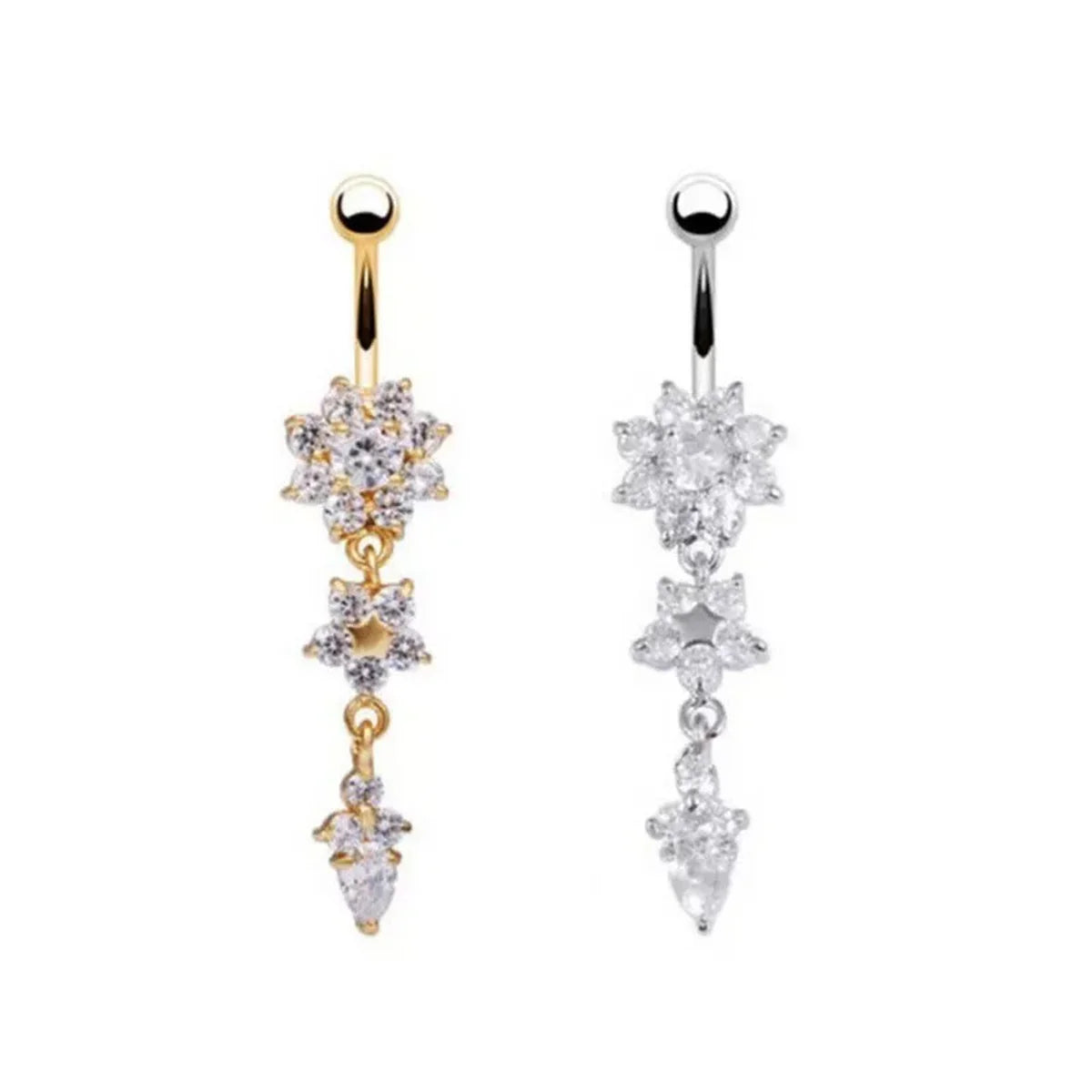1Pc Stainless Steel Crystal Zircon Belly Button Rings,Shining Eye-Catching Piercing jewelry Suitable for Vacation Party Wearing