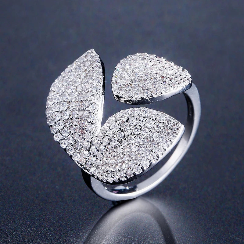 UILZ Gold color Women Adjustable Ring Korean Fashion Punk Zirconia Open Rings Daily Simple Jewelry
