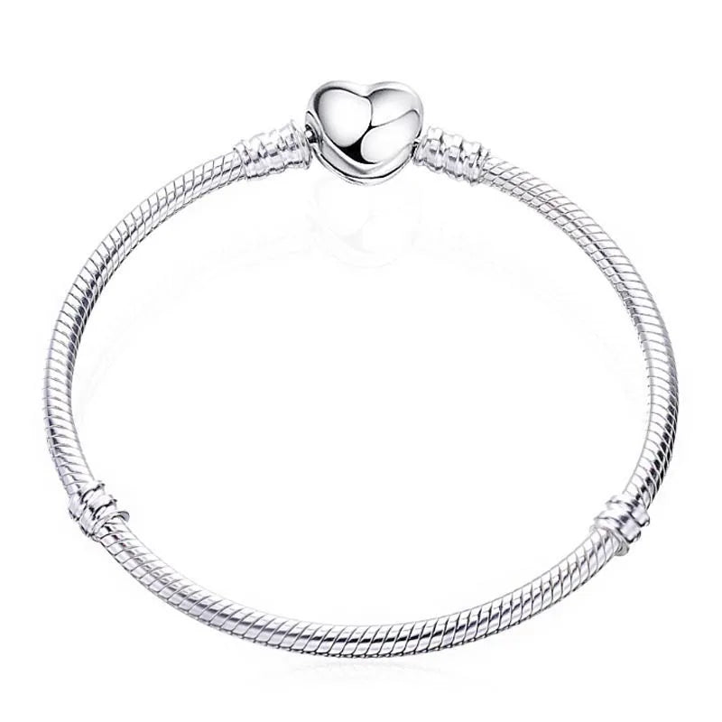 New 925 Sterling Silver 17-21cm Heart-Shaped Star, Moon Luxury Pendant Bracelet For DIY Bead Charms Women Jewelry Fashion Gifts