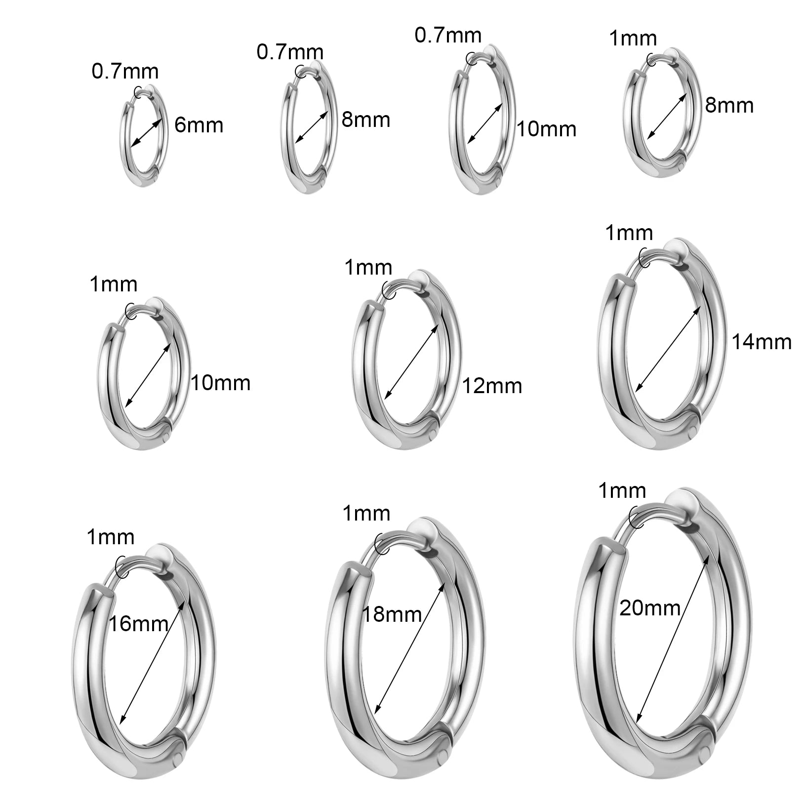 ZS 1PC Gold Color Huggie Hoop Earrings 316L Stainless Steel Tiny Earring 6-20MM Circle Cartilage Earring Helix Piercing 18/20G