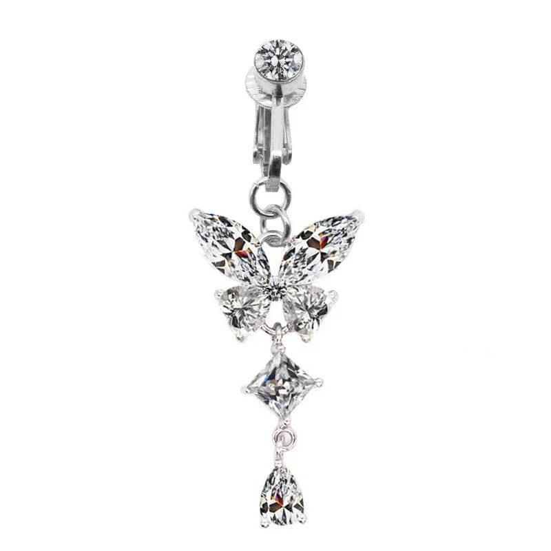 Fashion Butterfly Fake Belly Button Piercing Fake Belly Piercing Clip on Umbilical Navel Faux Belly Cartilage Earring Clip