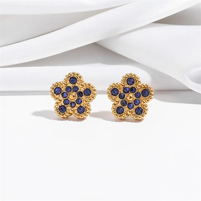 EILIECK New Fashion Stainless Steel White Zircon Clover Necklace Bracelet Earrings Set For Women Trendy Flower Jewelry Set Gift