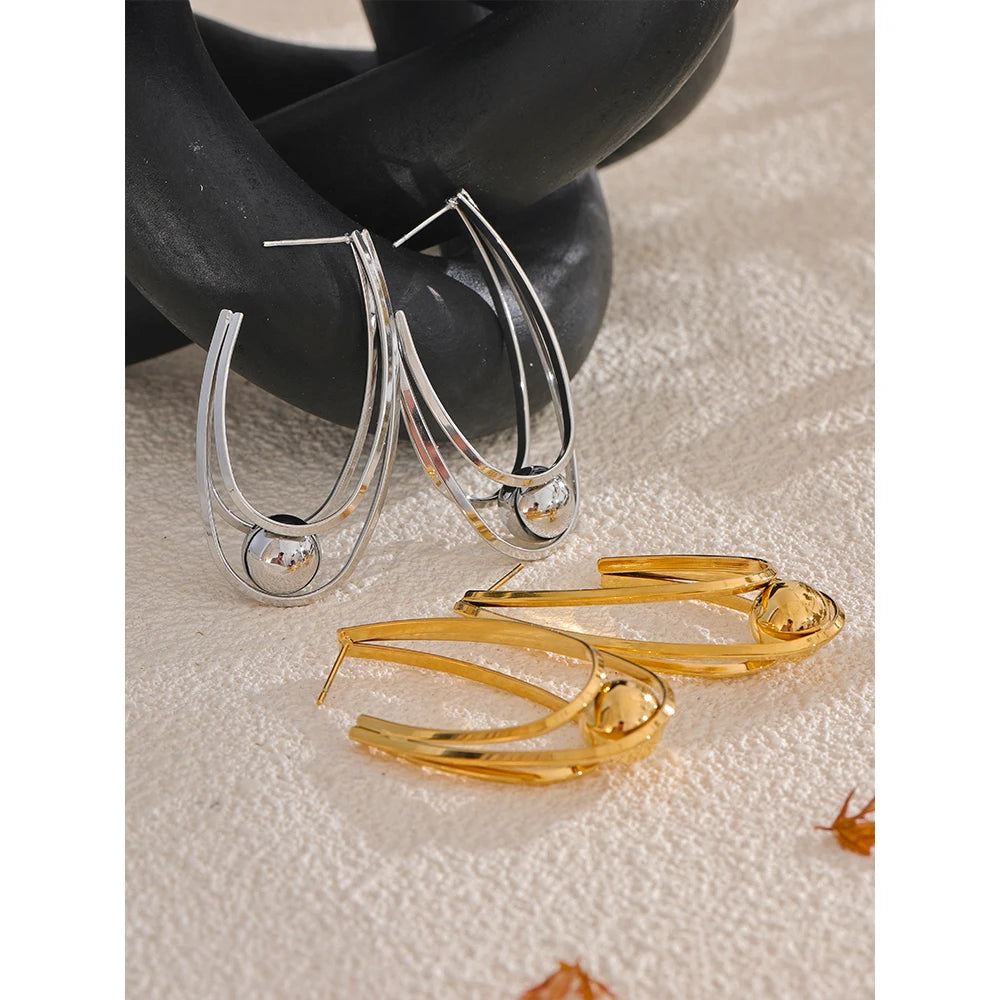 Yhpup Stainless Steel Geometric Huggie Earrings Gold & Platinum PVD Plated Rust Proof Metal Charm Daily Statement Jewelry Gift