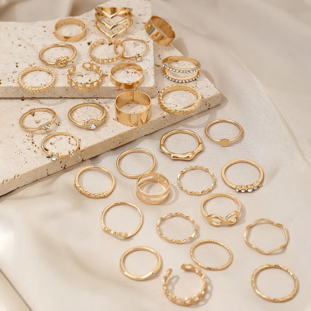 30Pcs Bohemian Geometric Knuckle Rings Set For Women Gold Silver Color Finger Ring Girls Fashion Party Jewelry Accessories