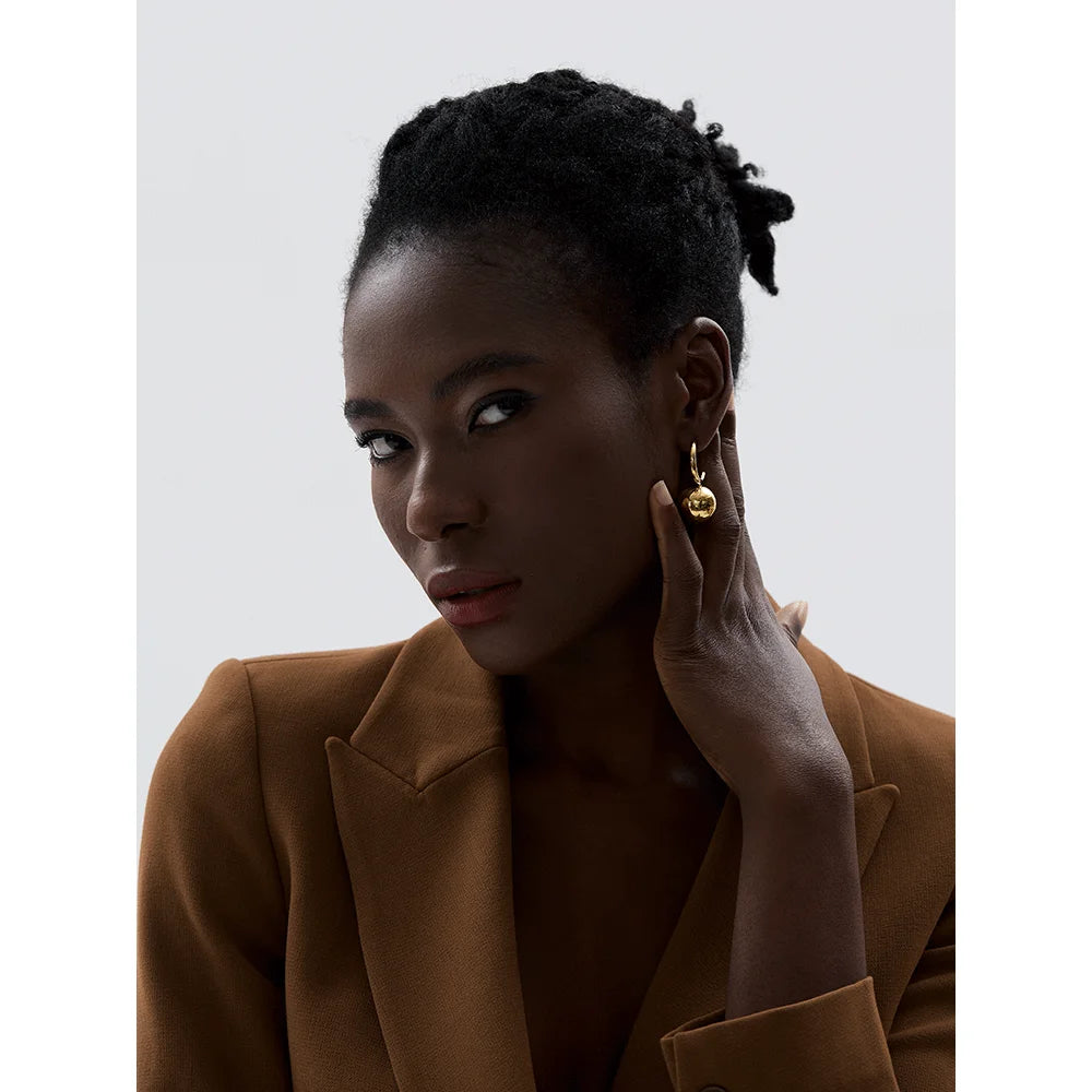 Yhpup Stainless Steel Round Ball Smooth Bead Drop Huggie Earrings Gold Silver Color Prevent Allergy Metal Unusual Jewelry Gift