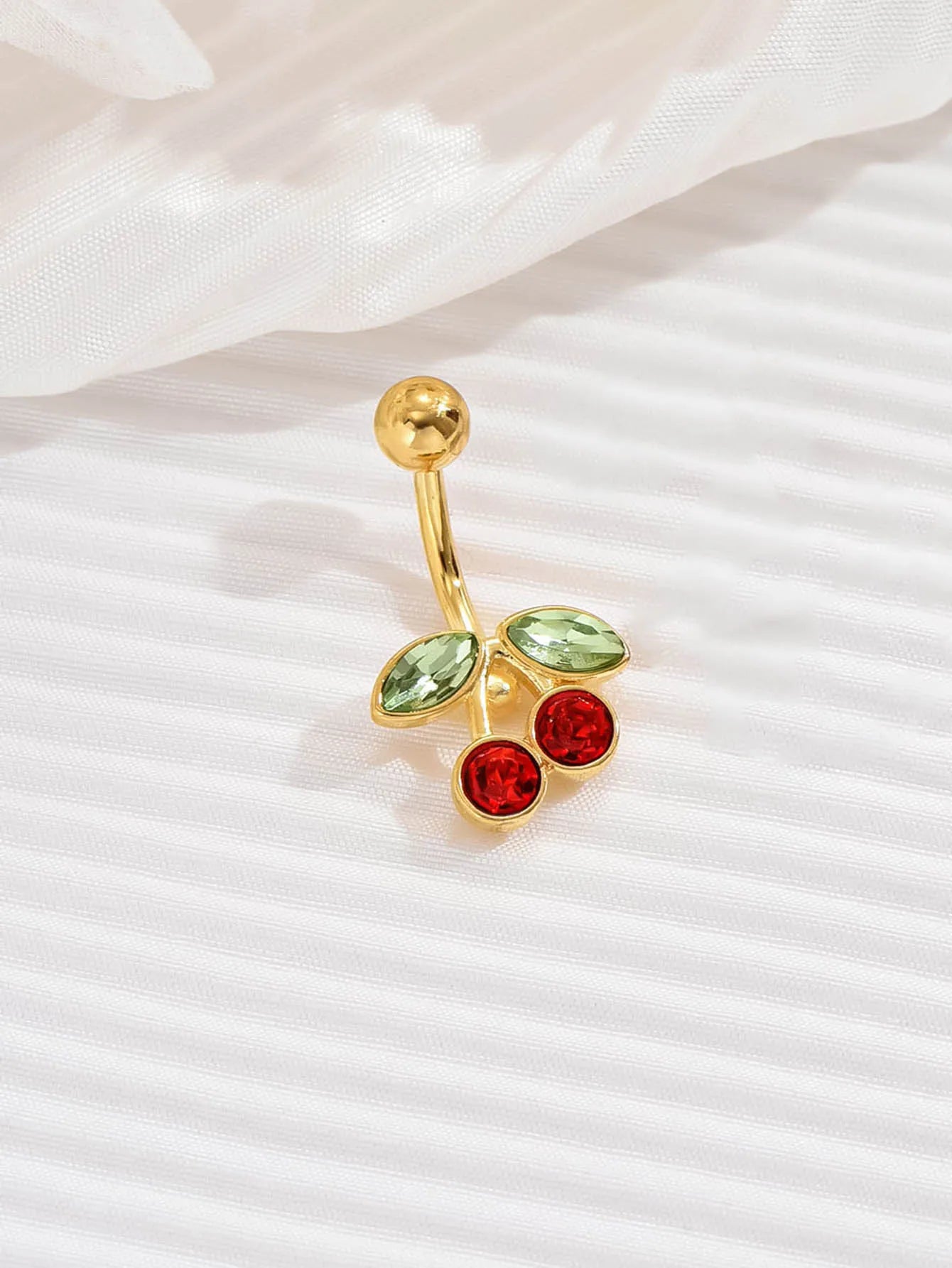 14G Cute Surgical Steel Plated 18K Gold Cherry Belly Button Ring for women Body Belly Piercing Fruit Navel Belly Button Rings