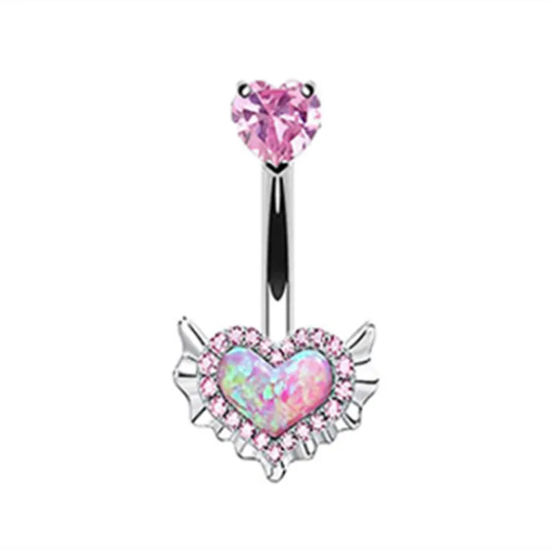 1PCS Pink Crown Belly Button Rings Jewelry Stainless Steel Heart Navel Piercing Barbell Crystal Cute Belly Rings For Women Girls