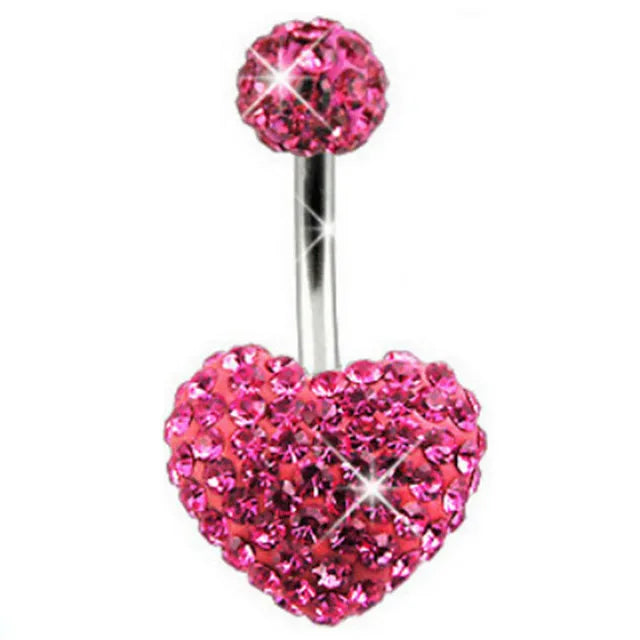 1PCS Pink Crown Belly Button Rings Jewelry Stainless Steel Heart Navel Piercing Barbell Crystal Cute Belly Rings For Women Girls